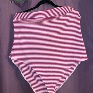 Pink And White Striped Tube Top Bodysuit